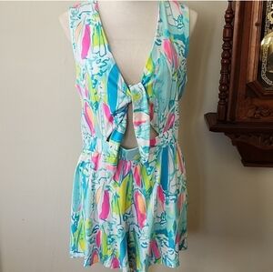 Lilly Pulitzer Colorful Tie-Front One-Piece Romper, L